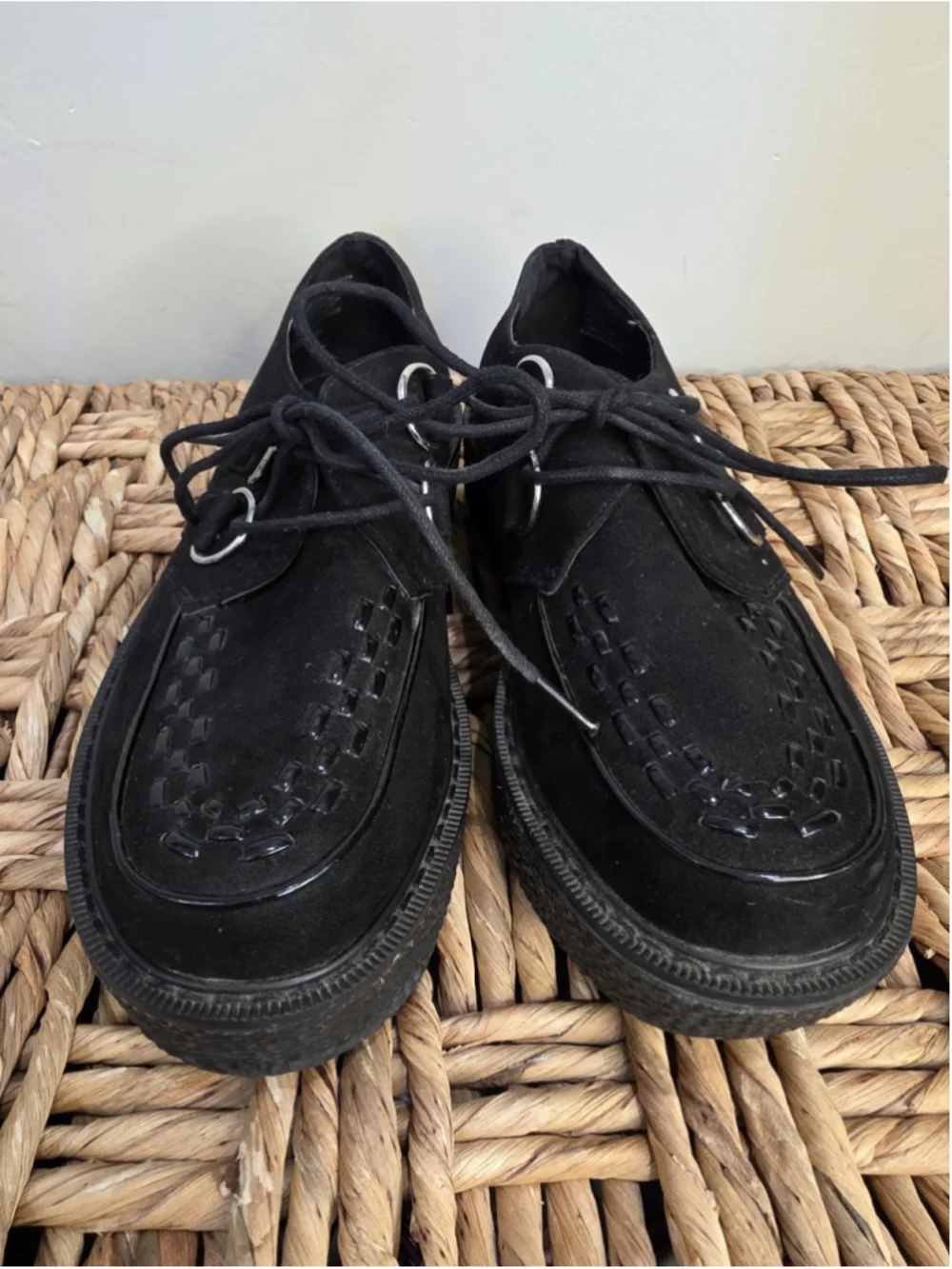 Mudd Black Patent Leather Platform Sz 6 M Chunky Textured Lace Up Solid Y2K Goth